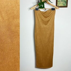 KTOO faux suede midi tube dress.